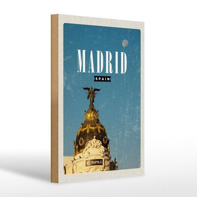 Cartello in legno da viaggio 20x30 cm Madrid Spagna Edificio metropoli