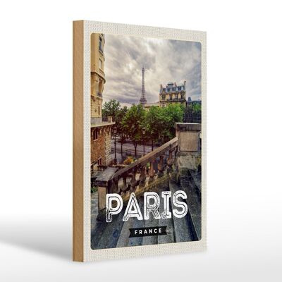 Holzschild Reise 20x30cm Paris Frankreich Eiffelturm Treppe Schild