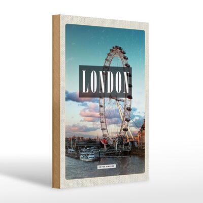 Cartel de madera viaje 20x30cm Londres Inglaterra London Eye