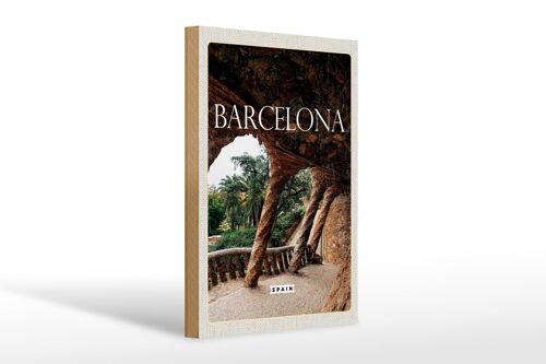 Holzschild Reise 20x30cm Barcelona Spanien Natur Park