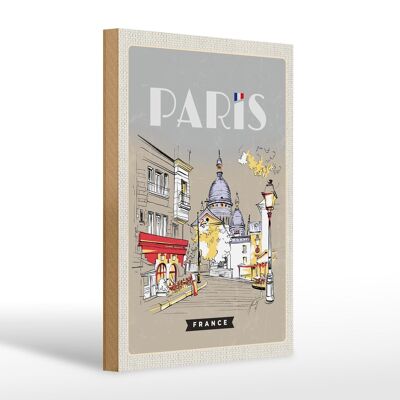 Cartello in legno da viaggio 20x30 cm Parigi Francia città dipinta