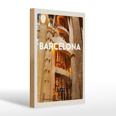 Cartello in legno da viaggio 20x30 cm Barcellona Spagna Quadro medievale