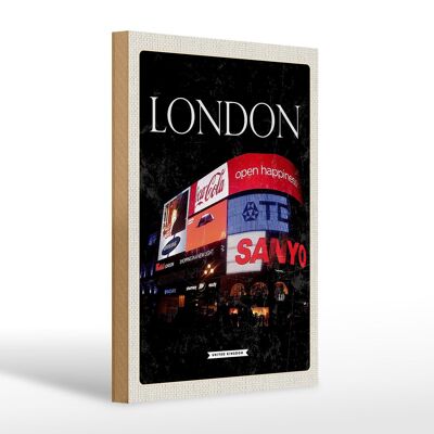 Cartello in legno da viaggio 20x30 cm Londra Inghilterra Piccadilly City Night