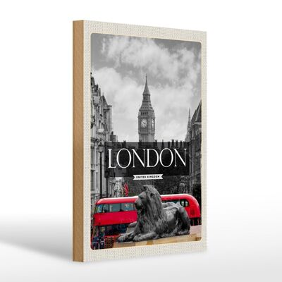 Cartel de madera viaje 20x30cm Londres Inglaterra Big Ben negro blanco