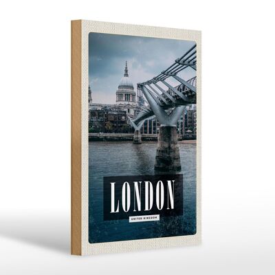 Cartello in legno da viaggio 20x30 cm Londra Regno Unito Vista del Millennium Bridge