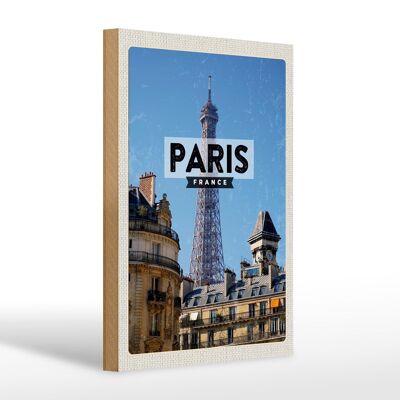 Panneau en bois voyage 20x30cm Paris Europe Tour Eiffel