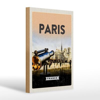Cartel de madera viaje 20x30cm Prismáticos París Catedral Notre-Dame