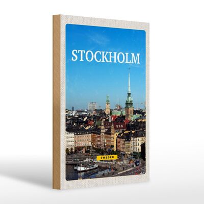 Panneau en bois voyage 20x30cm, panneau de vue d'ensemble de la vieille ville de Stockholm, Suède