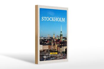 Panneau en bois voyage 20x30cm, panneau de vue d'ensemble de la vieille ville de Stockholm, Suède 1
