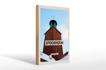 Panneau en bois voyage 20x30cm Stockholm Suède voyage dans la neige 1