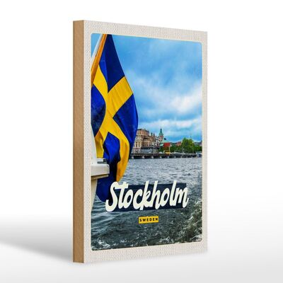 Cartel de madera viaje 20x30cm Estocolmo Suecia puerta barco mar