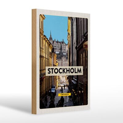 Panneau en bois voyage 20x30cm Stockholm Suède vieille ville
