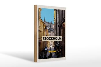 Panneau en bois voyage 20x30cm Stockholm Suède vieille ville 1