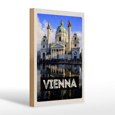 Cartello in legno da viaggio 20x30 cm Vienna Austria Karlskirche viaggio