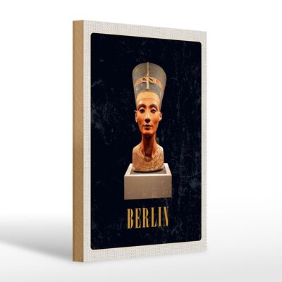 Wooden sign travel 20x30cm Berlin DE Museum Nefertiti Bust
