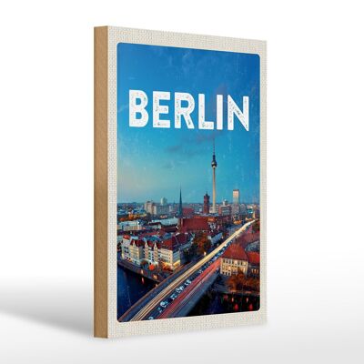 Cartel de madera viaje 20x30cm Berlín Alemania Torre de TV