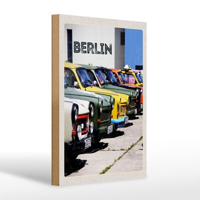 Cartel de madera viaje 20x30cm Berlín Alemania coches antiguos