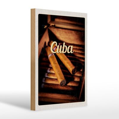 Cartel de madera viaje 20x30cm Cuba Caribe cigarrillo cubano