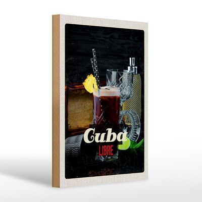 Cartel de madera viaje 20x30cm Cuba Caribe vacaciones bebidas libre