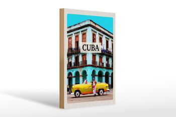 Panneau en bois voyage 20x30cm Cuba Caraïbes maison voiture vintage 1