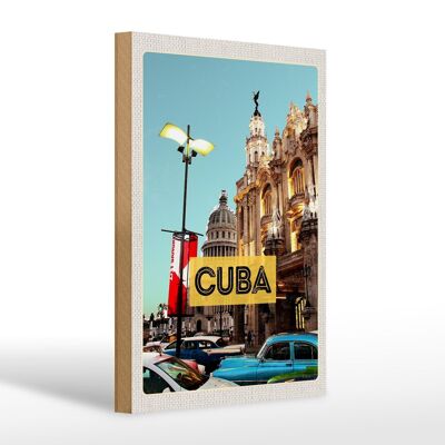 Cartel de madera viaje 20x30cm Cuba Caribe centro ciudad vacaciones