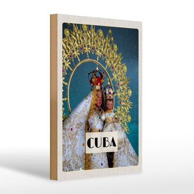 Cartel de madera viaje 20x30cm Cuba Reina del Caribe como estatua