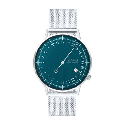 André Silver & Blue 24H Watch - Milanese Silver Bracelet