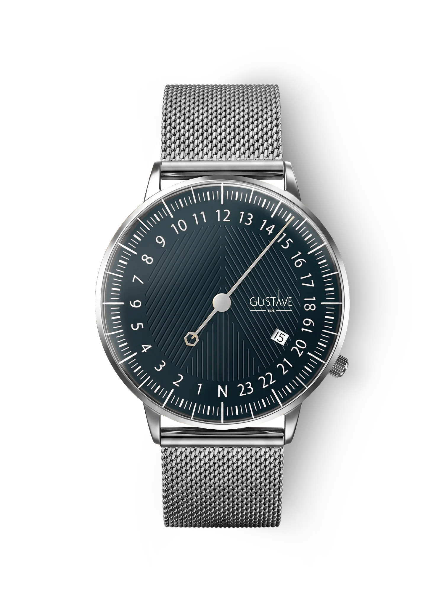 André 24H Silber- und Grünuhr – 40 mm silbernes Milanaise-Armband