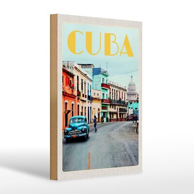 Cartel de madera viaje 20x30cm Cuba Caribe centro ciudad