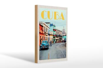 Panneau en bois voyage 20x30cm Cuba Caraïbes centre ville ville 1