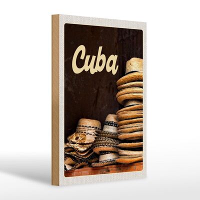 Cartel de madera viaje 20x30cm Cuba Caribe sombrero vacaciones vacaciones