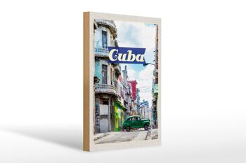 Panneau en bois voyage 20x30cm Cuba Caraïbes peinture vacances 1