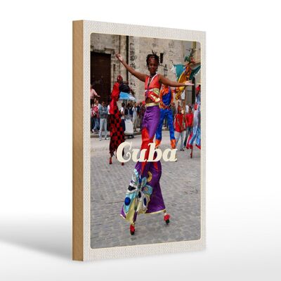 Cartel de madera viaje 20x30cm Cuba Caribe festival de danza afro colorido