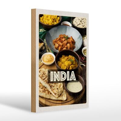 Cartel de madera viaje 20x30cm India comida curry pollo arroz