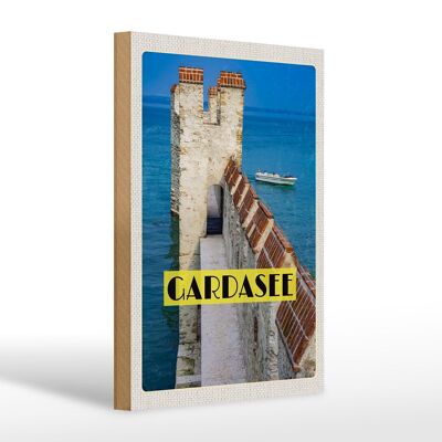 Cartel de madera viaje 20x30cm Lago de Garda Italia construcción de barcos verano