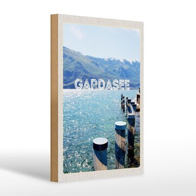 Cartello in legno viaggio 20x30 cm Lago di Garda Italia lago montagna viaggio