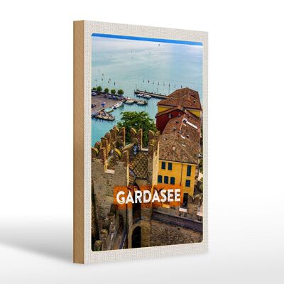 Cartello in legno da viaggio 20x30 cm Lago di Garda Italia barche vista lago