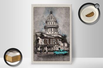 Panneau en bois voyage 20x30cm Cuba Caraïbes peinture voiture vintage 2