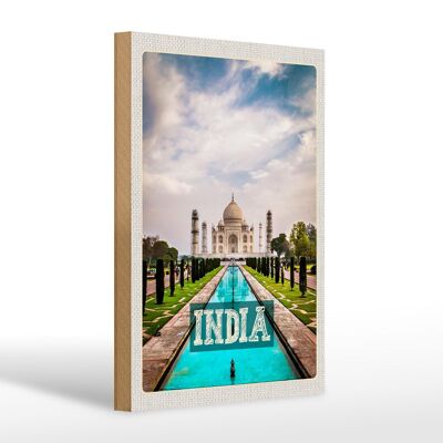 Cartel de madera viaje 20x30cm India Taj Mahal Mezquita Agra Jardín