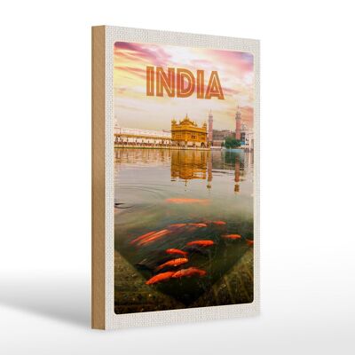 Cartello in legno da viaggio 20x30 cm India Tempio Amritsar Holy Lake