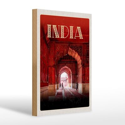 Cartel de madera viaje 20x30cm India mezquita interior rojo orar Islam
