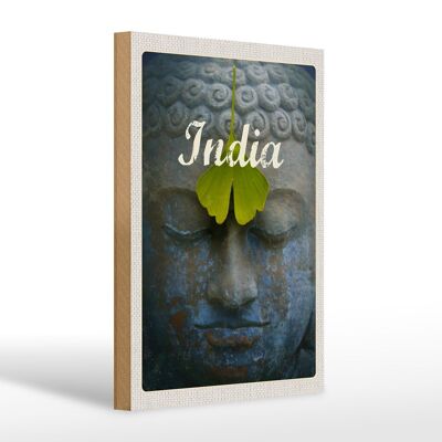 Cartel de madera viaje 20x30cm India cabeza dios hindú pintura hoja