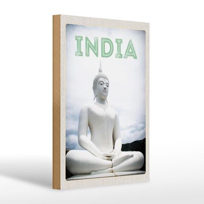 Cartel de madera viaje 20x30cm India escultura meditando Dios