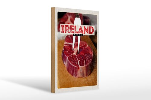 Holzschild Reise 20x30cm Irland Essen rotes Steak Fleisch