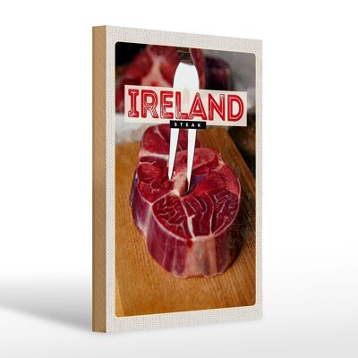 Cartel de madera viaje 20x30cm Irlanda comida filete rojo carne