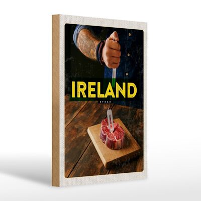 Cartel de madera viaje 20x30cm Irlanda Irish Hereford Steak