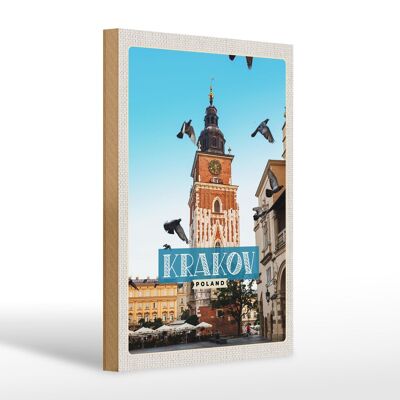 Cartel de madera viaje 20x30cm Cracovia Polonia cuadro gigante Europa