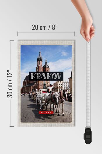 Panneau en bois voyage 20x30cm Cracovie Pologne cheval centre ville église 4