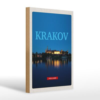 Cartello in legno da viaggio 20x30 cm Cracovia Polonia lago di ciliegie notturne