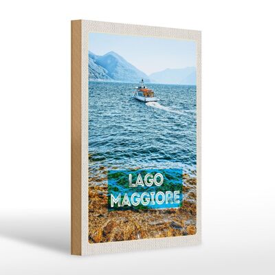 Holzschild Reise 20x30cm Lago Maggiore Italien Insel Boot